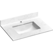 30x22 Bathroom Vanity Top with Sink, Belly White Engineered Stone Countertop, Middle Undermount Sink and Backsplash, Single Faucet Hole, Durable \u0026 Easy to Clean, Ideal for Modern Bathrooms